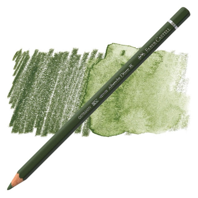 Green colored pencil with a sample of green color swatch on a white background