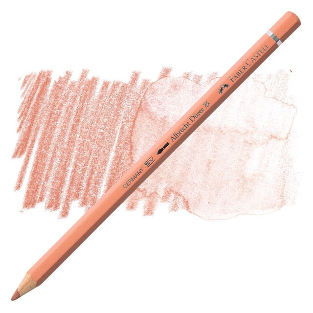 Color pencil with a swatch of pink color on a white background