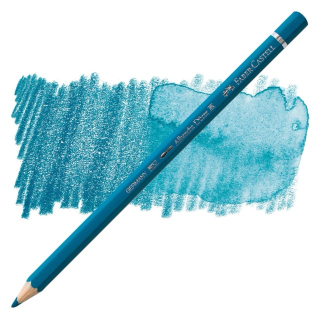 Blue colored pencil with a blue color swatch on a white background