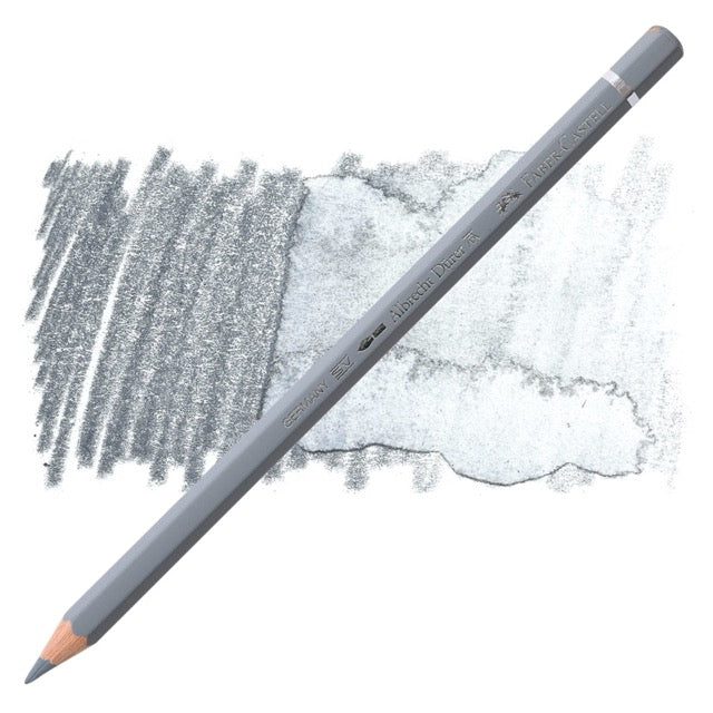 Gray colored pencil with a sample drawing on a white background