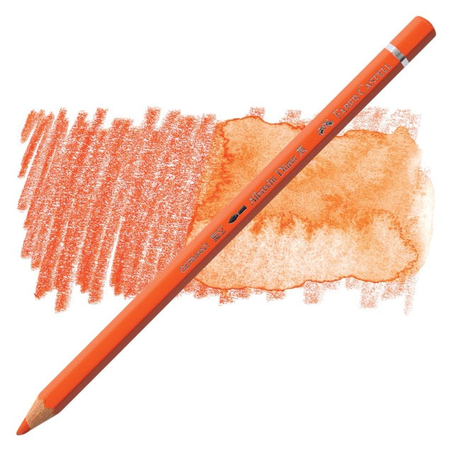 Orange colored pencil with color swatches on a white background