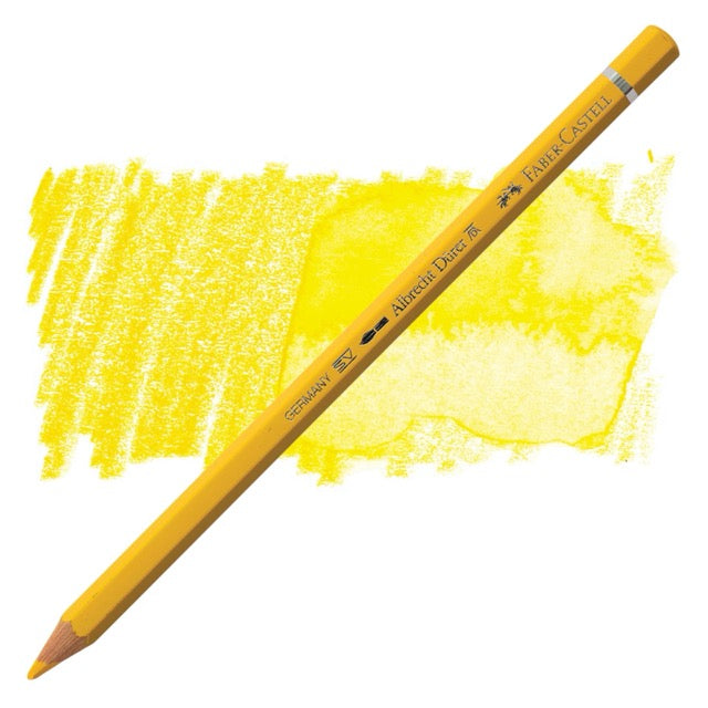 Yellow colored pencil with a yellow color swatch on a white background
