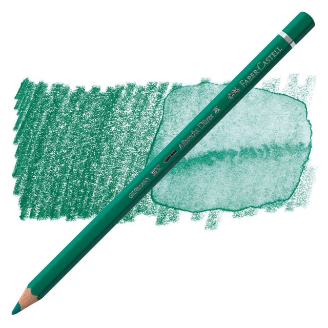 Green colored pencil with a color swatch on a white background