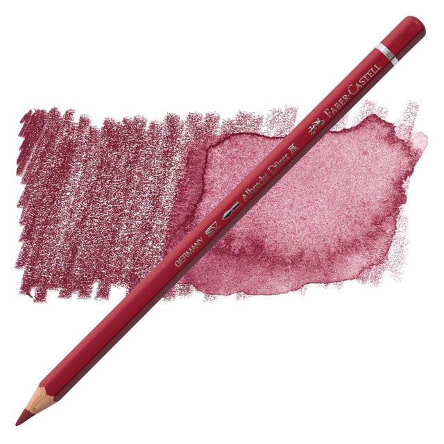 Red colored pencil with color swatches on a white background