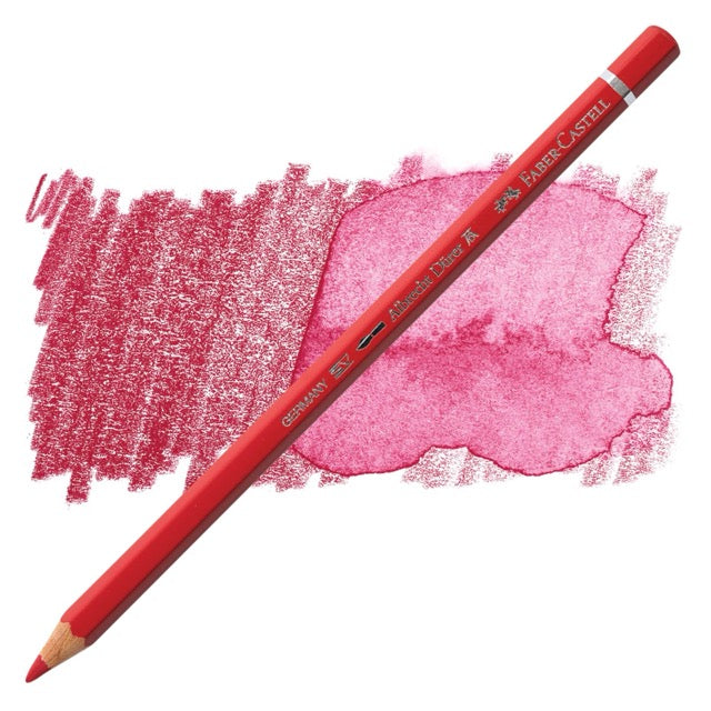 Red colored pencil with pink color swatch on a white background