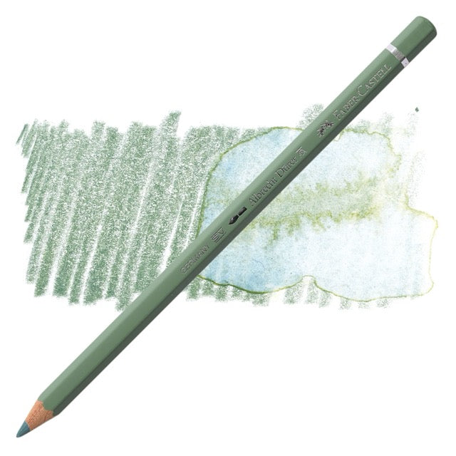 Green colored pencil with color swatch on a white background