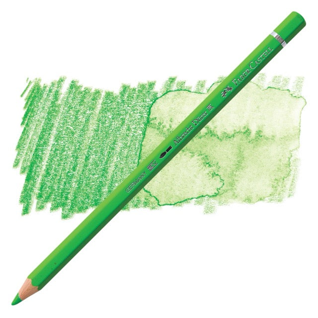 Green colored pencil with a sample of green color swatch on a white background