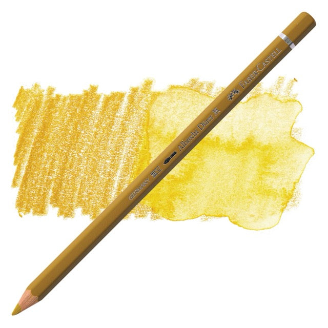 Yellow colored pencil with a yellow color swatch on a white background