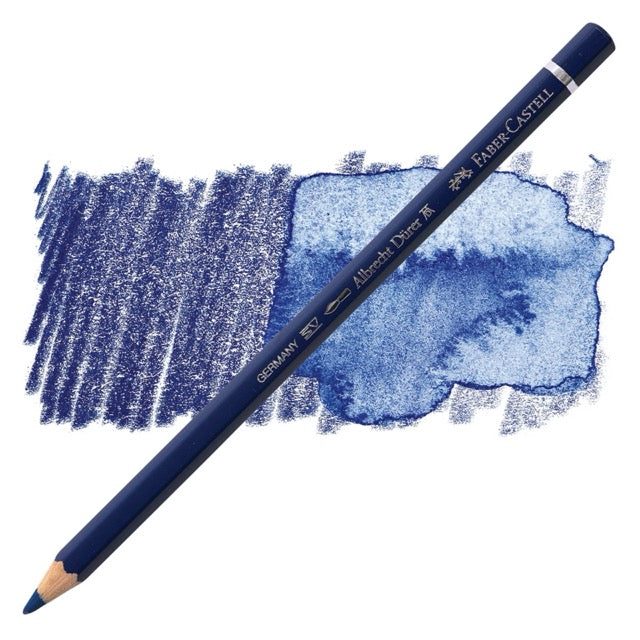 Faber-Castell colored pencil with blue color swatch on a white background