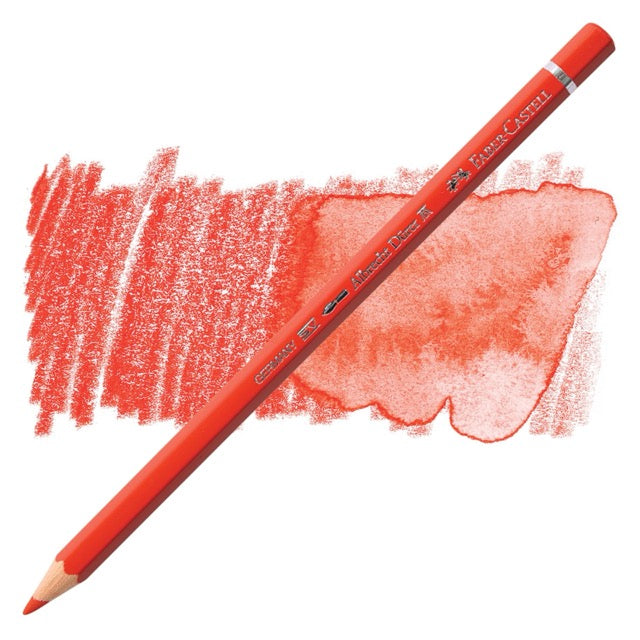Red colored pencil with a sample of red color swatch on a white background