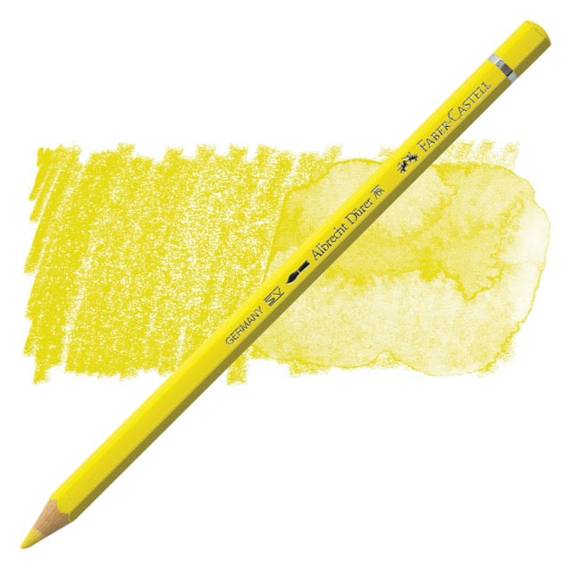 Yellow colored pencil with a color swatch on a white background