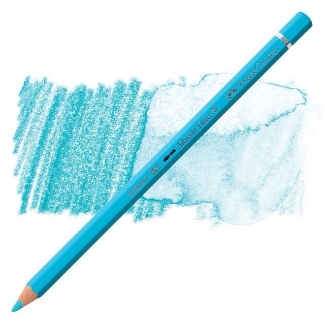 Blue colored pencil with a sample of blue color swatch on a white background