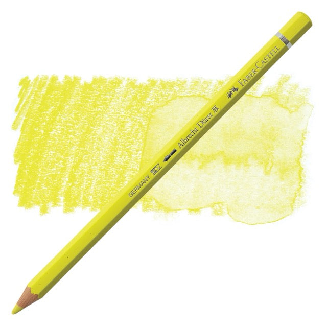 Yellow colored pencil with a sample of yellow color swatch on a white background