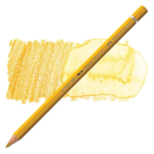 Yellow colored pencil with color swatches on a white background