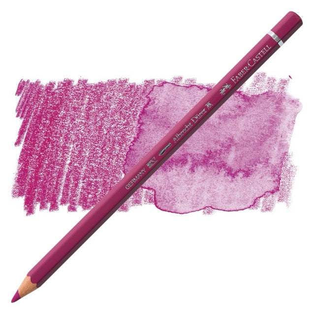 Pink colored pencil with a color swatch on a white background