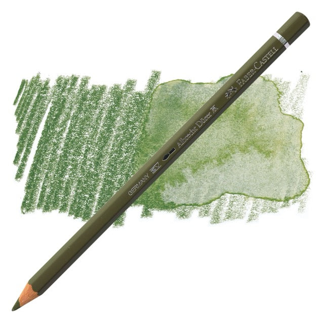 Green colored pencil with color swatch on a white background
