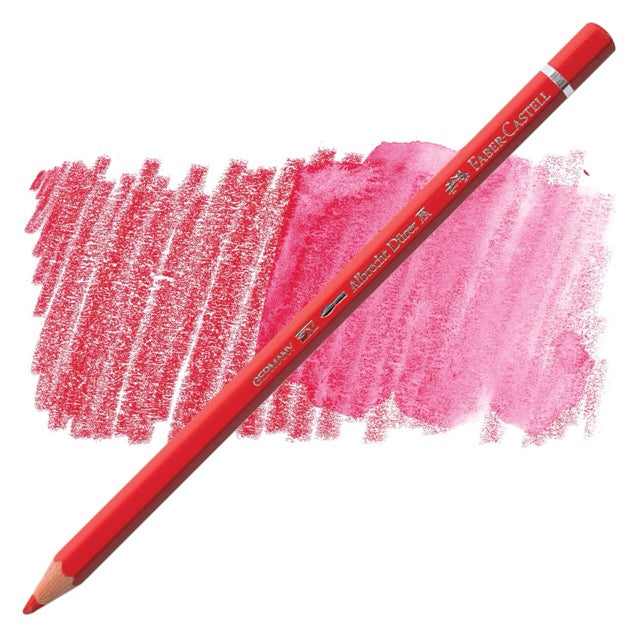 Red colored pencil with pink color swatch on a white background