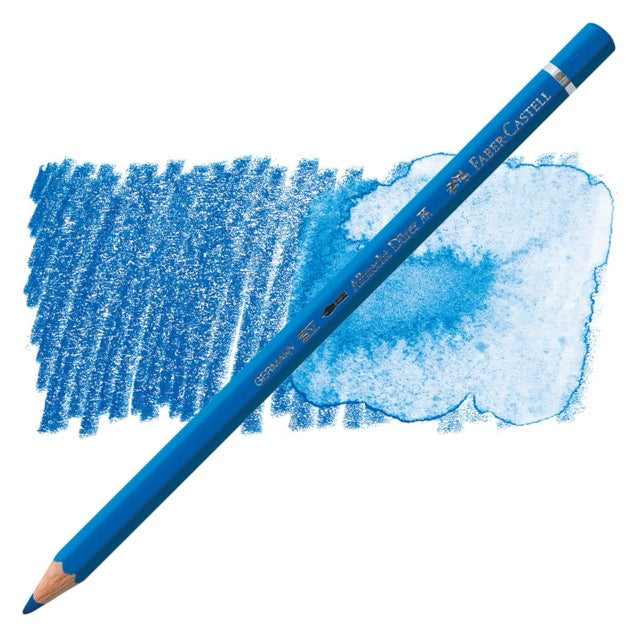Blue colored pencil with a sample of blue color swatch on a white background
