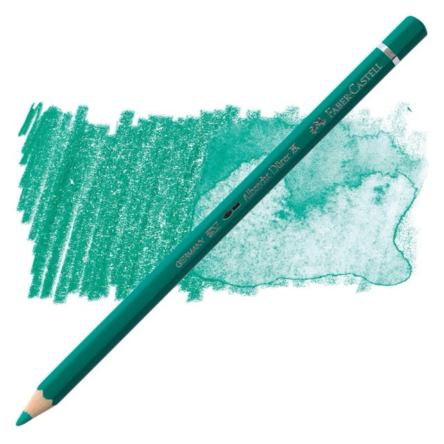 Green colored pencil with a color swatch on a white background