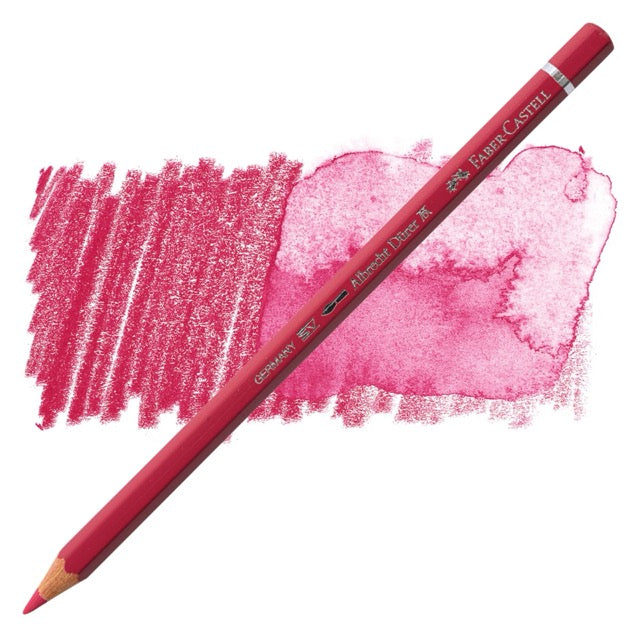 Red colored pencil with pink color swatch on a white background