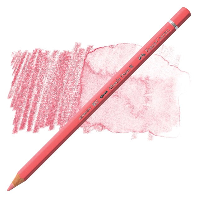 Pink colored pencil with a sample of pink color swatch on a white background