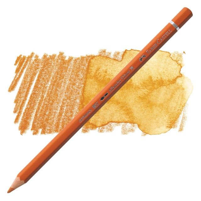 Orange colored pencil with color swatch on a white background
