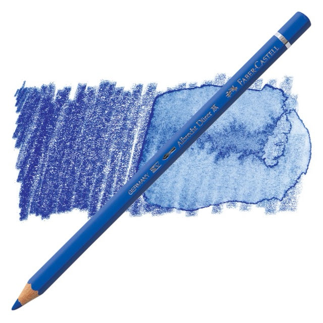 Blue colored pencil with a sample of blue color swatch on a white background