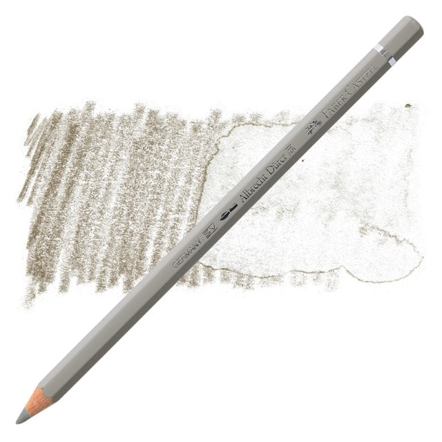 Gray colored pencil with a sample drawing on a white background