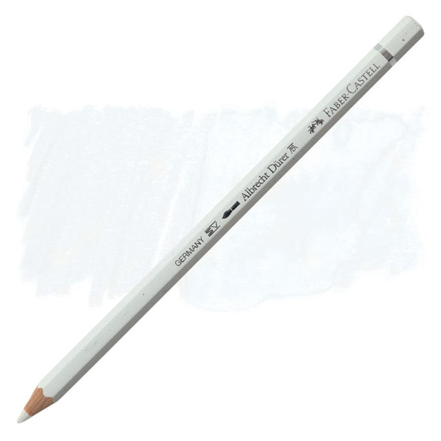 White colored pencil with 'Faber-Castell' branding on a white background