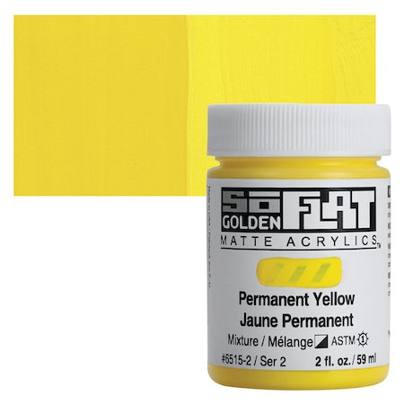 Golden SoFlat Matte Acrylic, 2 oz. Jar, Permanent Yellow