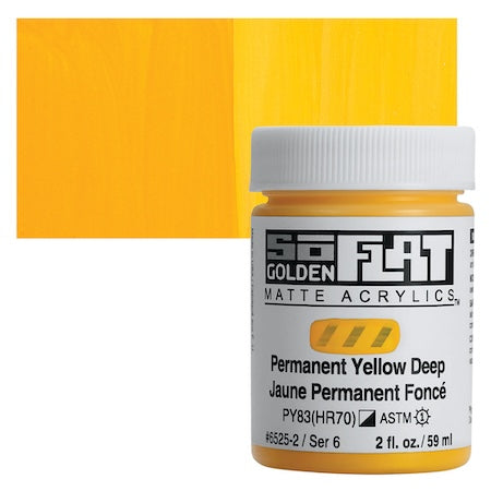 Golden SoFlat Matte Acrylic, 2 oz. Jar, Permanent Yellow Deep