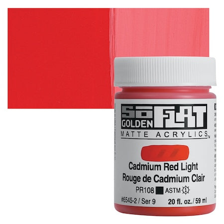 Golden SoFlat Matte Acrylic, 2 oz. Jar, Cadmium Red Light