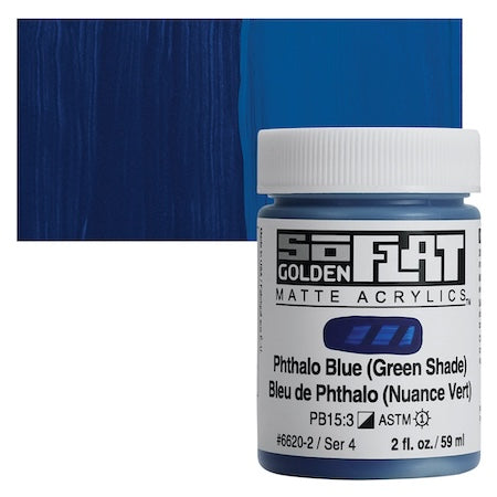 Golden SoFlat Matte Acrylic, 2 oz. Jar, Phthalo Blue (Green Shade)