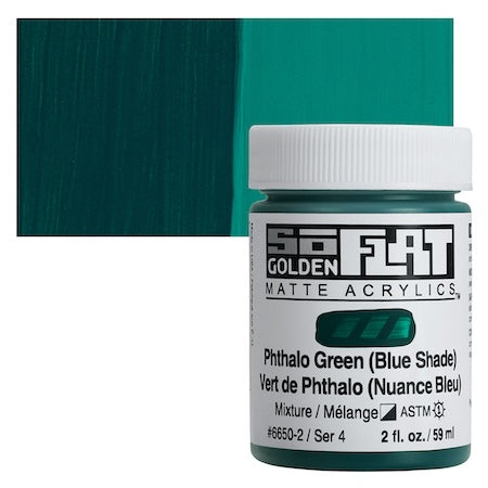 Golden SoFlat Matte Acrylic, 2 oz. Jar, Phthalo Green (Blue Shade)