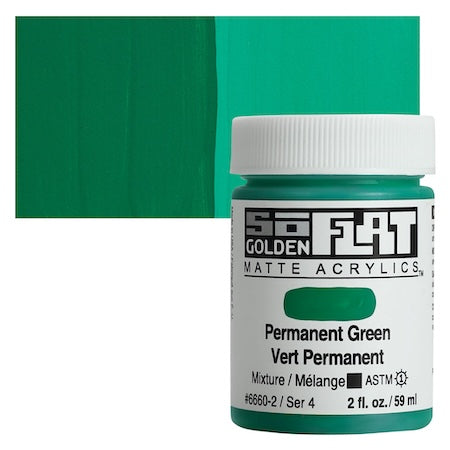 Golden SoFlat Matte Acrylic, 2 oz. Jar, Permanent Green