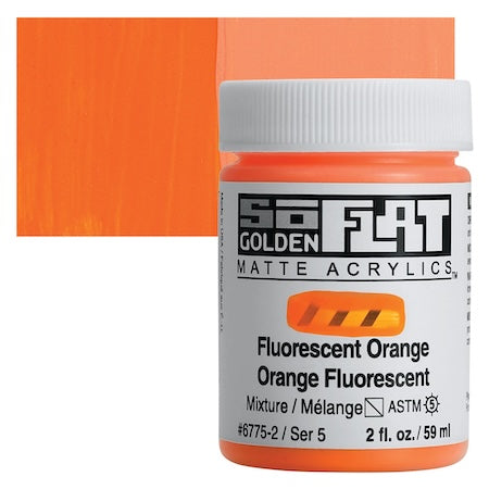 Golden SoFlat Matte Acrylic, 2 oz. Jar, Fluorescent Orange