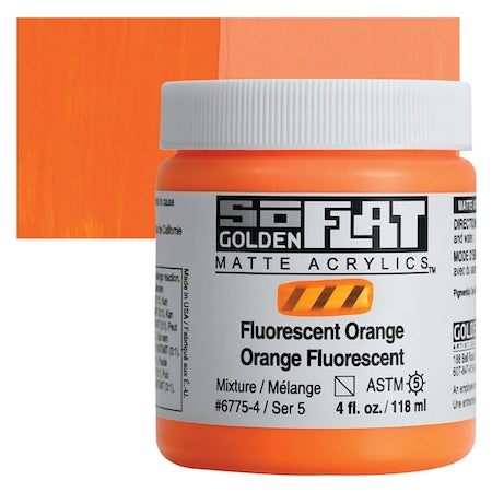 Golden SoFlat Matte Acrylic, 4 oz. Jar, Fluorescent Orange