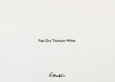 Text 'Fast Dry Titanium White' with a signature on a white background