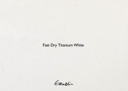 Text 'Fast Dry Titanium White' with a signature on a white background