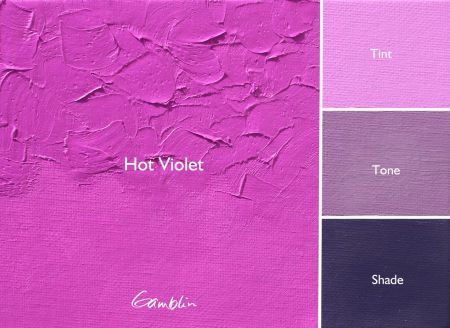 Hot Violet color swatch with Gamblin logo and text indicating tint, tone, and shade.