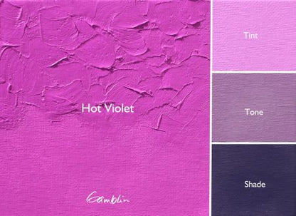 Hot Violet color swatch with Gamblin logo and text indicating tint, tone, and shade.