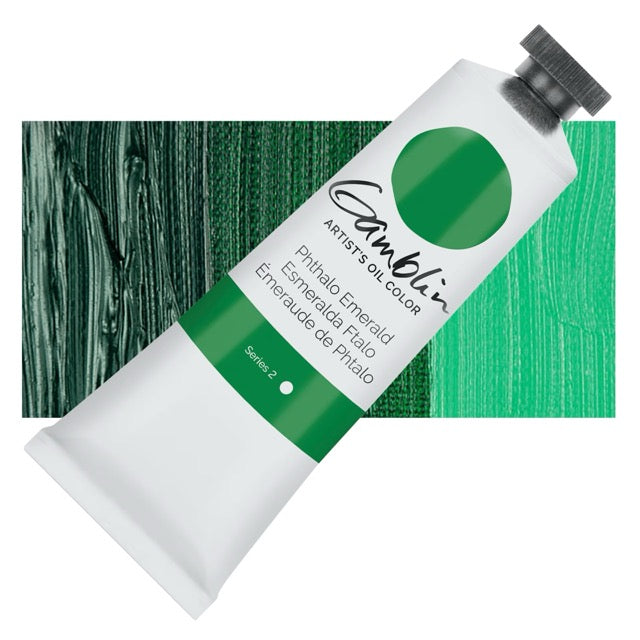 Tube of Gambin artist's oil color with a green swatch on a white background