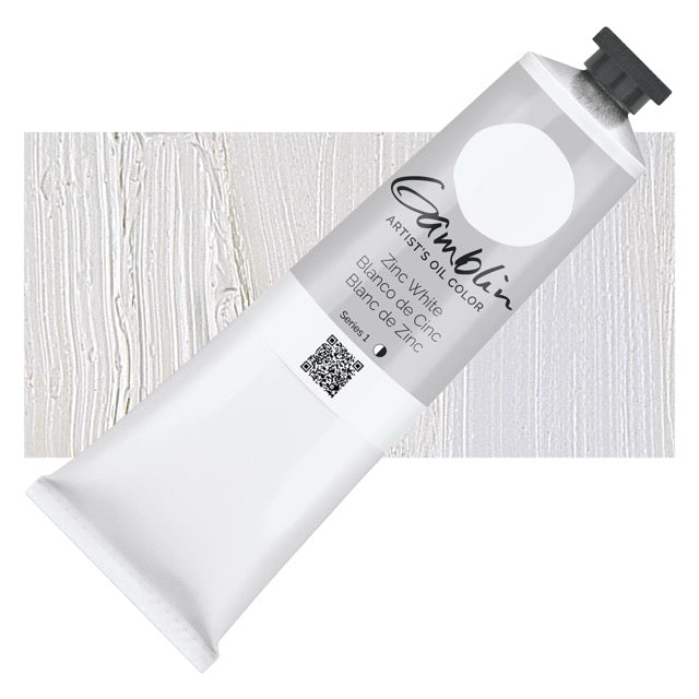 Tube of Cambrelle artists' oil paint on a light wooden background