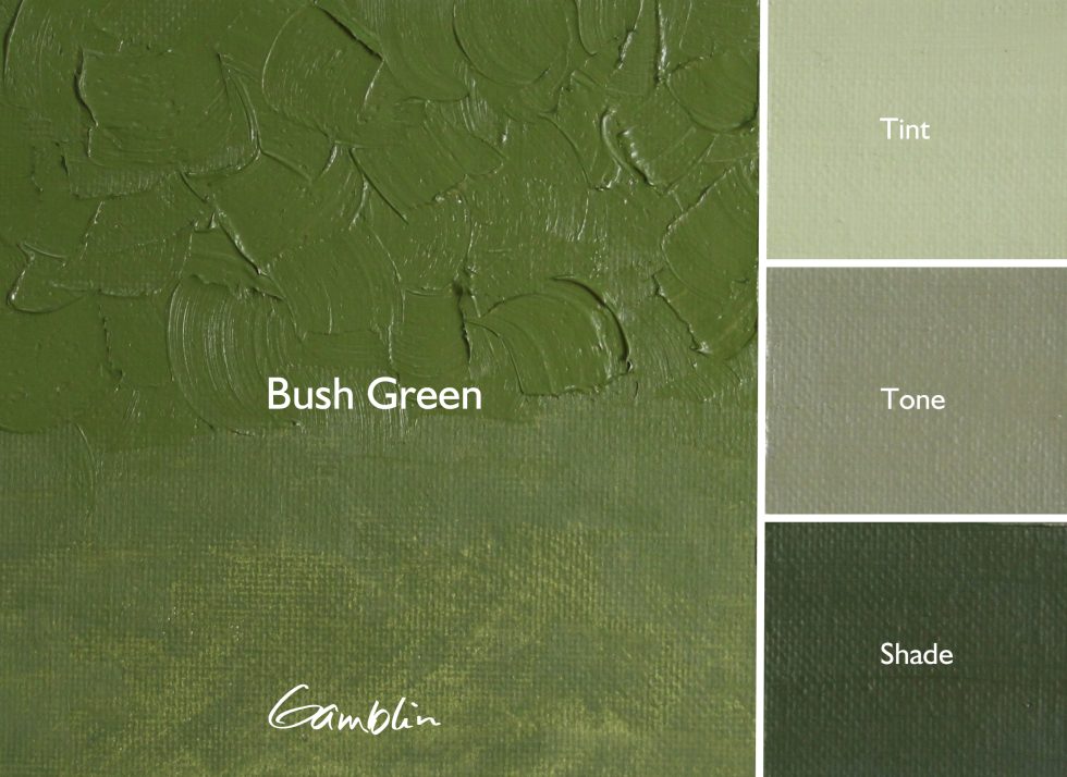 Bush Green color swatch with 'Gambin' branding on a textured green background