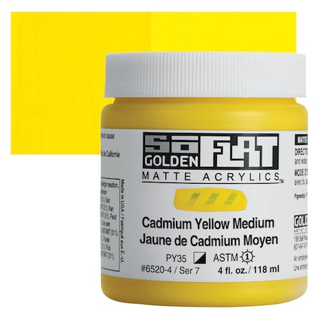 Golden SoFlat Matte Acrylic, 4 oz. Jar, Cadmium Yellow Medium