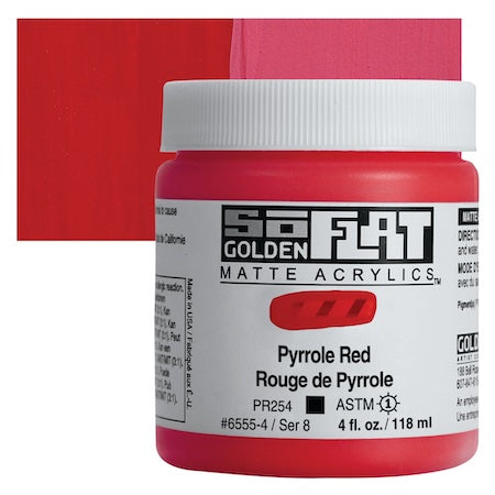 Golden SoFlat Matte Acrylic, 4 oz. Jar, Pyrrole Red