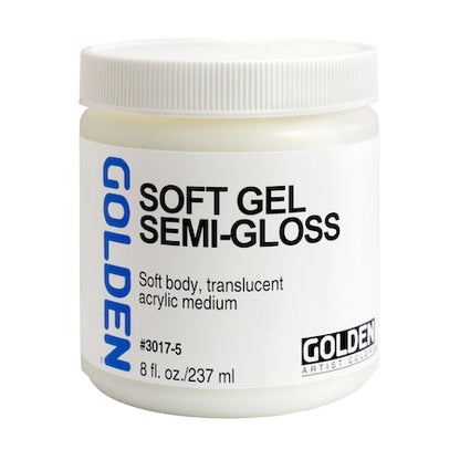A container of Golden Soft Gel Semi-Gloss acrylic painting medium.