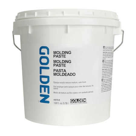 A container of Golden Molding Paste, which is a semi-opaque acrylic texture medium.