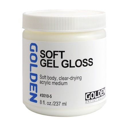 A container of Golden Soft Gel Semi-Gloss acrylic painting medium.