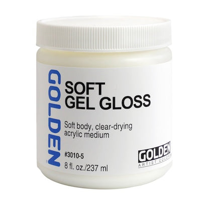 A container of Golden Soft Gel Semi-Gloss acrylic painting medium.